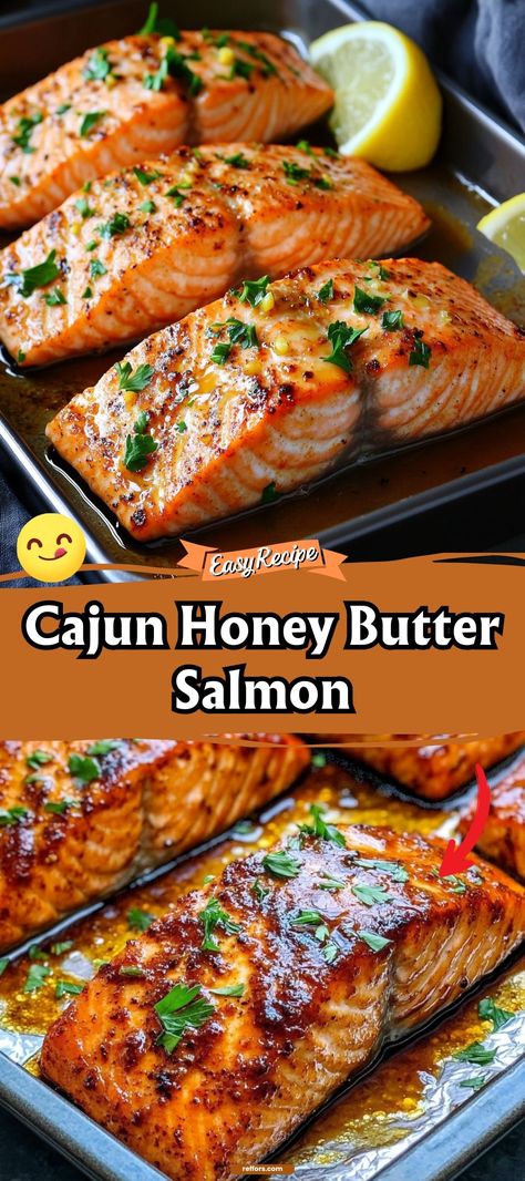 Dive into the spicy-sweet harmony of Cajun Honey Butter Salmon. This dish combines the rich, bold flavors of Cajun seasoning with a glaze of honey butter, creating a succulent meal that's a feast for the senses. #CajunSalmon #HoneyButter #FlavorfulFeast Cajun Honey Butter Salmon, Honey Butter Salmon, Spicy Salmon Recipes, Cajun Salmon, Cajun Butter, Honey Salmon, Butter Salmon, Salmon Seasoning, Spicy Salmon