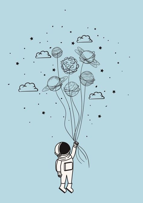 Astronaut Illustration, Space Drawing, Poster Space, Drawing Poster, Space Nursery, Art Science, Kids Room Decor, Illustration Print, Space Art