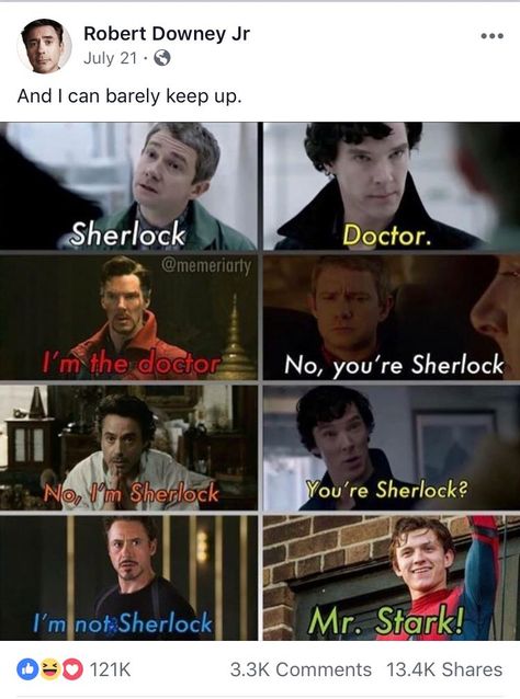 #funny #humor #marvel #ironman #drstrange #sherlock #avengers #avengersendgame #avengersinfinitywar Avengers Humor, Killer Frost, Meme Comics, Funny Marvel Memes, Pahlawan Marvel, Fandom Crossover, Marvel Avengers Funny, Dc Memes, Avengers Memes