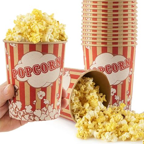 Stock Your Home 32 Oz Kraft Popcorn Buckets (25 Count) - Greaseproof Vintage Style Popcorn Cups - Disposable Popcorn Containers for Movie Theaters, Amusement Parks, Concession Stands & Themed Parties Plastic Popcorn Containers, Grandma Camp, Popcorn Buckets, Popcorn Cups, Popcorn Tub, Popcorn Containers, Movie Night Popcorn, Popcorn Bowl, Popcorn Bucket