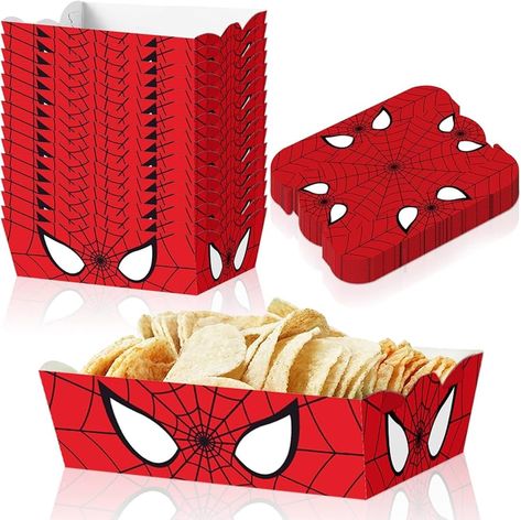 Amazon.com: 40 Pack Themed Birthday Party Supplies, Food Tray Favors Paper Serving Tray,Themed Trays.6.7x5 x2IN : Home & Kitchen Spider Birthday Party, Spiderman Birthday Party Food, Spider Food, Spiderman Theme Party, 3rd Birthday Party For Boy, Spiderman Birthday Party Decorations, Book Birthday Parties, Marvel Birthday Party, Marvel Party