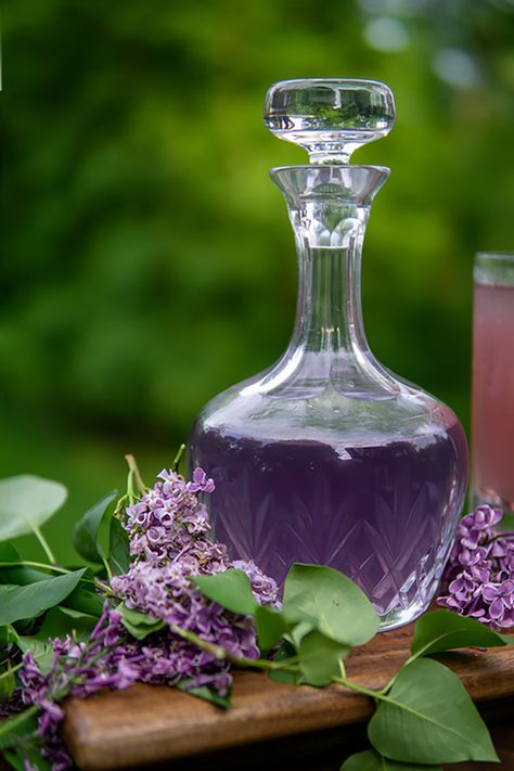 Syrup Aesthetic, Drinking Tea Photography, Violet Syrup, Lilac Room, Magical Aesthetic, Witches Jar, Floral Drink, Tea Photography, Spa Room Decor