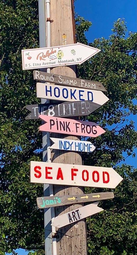 Aesthetic Signs, Montauk Long Island, Hamptons Aesthetic, Hamptons Summer, New York Summer, Spring Aesthetic, Bid Day, Facade Architecture, Coastal Towns