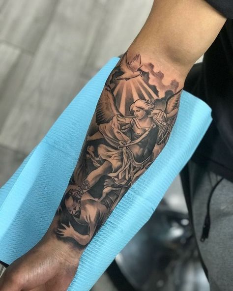 Storm Tattoos For Guys, Tattoos Black Men, Men Tattoos Arm, Tattoos Arm Sleeve, Saint Tattoo, Arm Tattoos Black, Black Men Tattoos, Sleeve Tattoos For Guys, Tattoos To Cover Scars