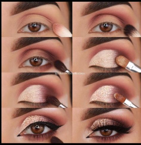 Trucco Smokey Eye, Eyeshadow Designs, Tutorial Eyeliner, Makeup Gold, Natural Smokey Eye, Alat Makeup, Makeup Tutorial Step By Step, Rose Gold Makeup, Eye Makeup Steps