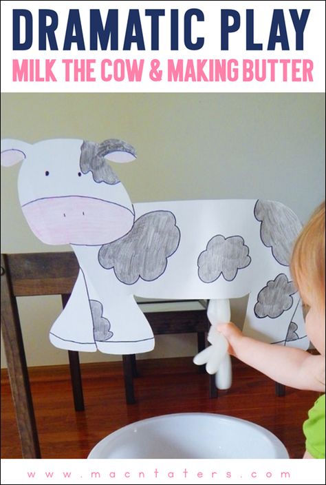 Milk the Cow Dramatic Play Activity for toddlers and preschoolers Farm Animals Games, Dramatic Play Activities, Preschool Farm, Farm Lessons, Farm Theme Preschool, Milk The Cow, Farm Unit, Farm Animals Theme, Farm Preschool