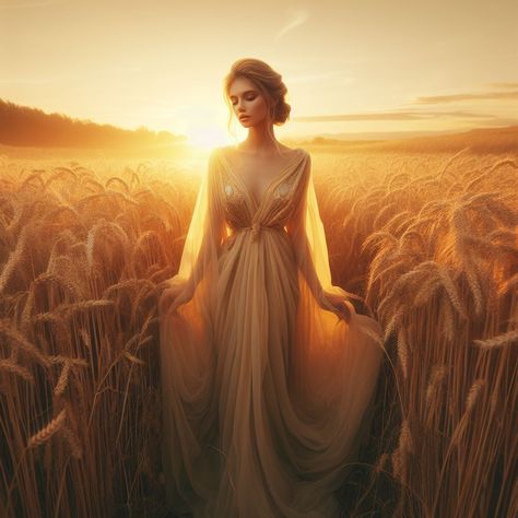 Goddess Of Nature Fantasy Art, Demeter Goddess Art, Demeter Greek Mythology, Demeter Art, Demeter Aesthetic, Goddess Of Summer, Earth Guardian, Demeter Goddess, Goddess Of Agriculture