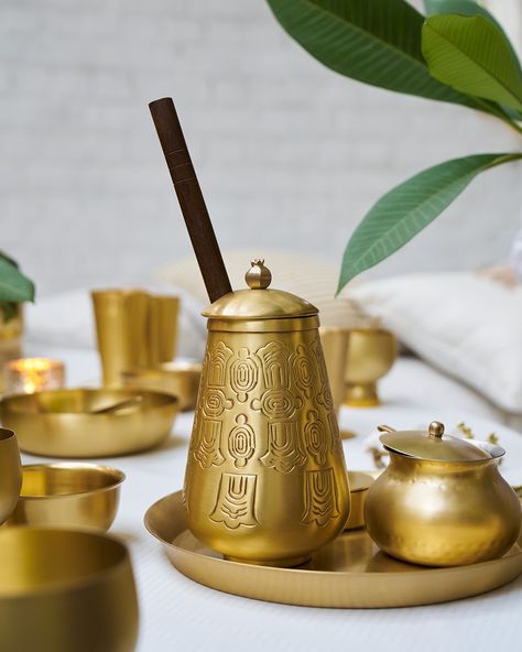 Brass or pital has always found a home in the Indian kitchen and table. Our designs are rooted in India, and reimagined with a twist. The gentle gleam of brass reminds us of home and always feels special. Indian Kitchen Utensils, Water Concept, Diwali Aesthetic, Diwali 2024, Crockery Design, Indian Room, Indian Room Decor, Copper Utensils, Indian Kitchen