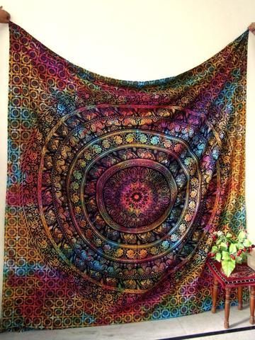 Bohemian Rooms, Hippie Tapestries, Bohemian Dorm, Hippie Bedding, Tapestry Ideas, Tie Dye Tapestry, Elephant Tapestry, Tapestry Bedding, Mandala Tapestries Wall Hangings