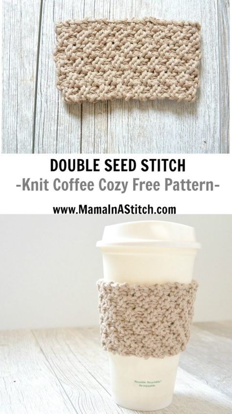 Double Seed Stitch Knit Coffee Cozy – Mama In A Stitch Knit Coffee Cozy Pattern, Cup Sleeve Pattern, Knit Cup Cozy, Knit Coffee Cozy, Double Seed Stitch, Cup Cozy Crochet, Coffee Cozy Pattern, Cup Cozy Crochet Pattern, Cup Cozy Pattern