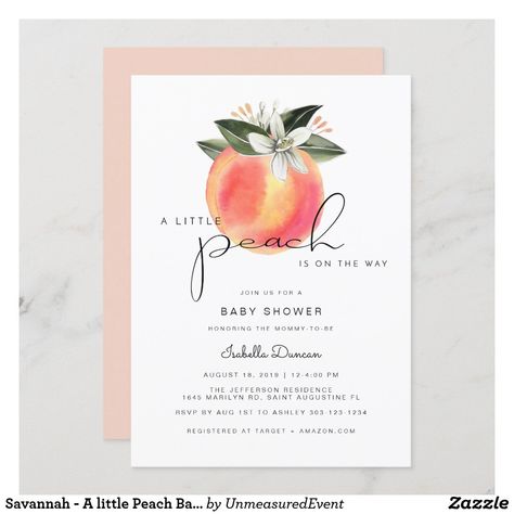 Peach Baby Shower Invitations, Peach Bridal Showers, Baby Shower Fruit, Peach Baby Shower, Peach Party, Garden Baby Showers, Gender Neutral Baby Shower Invitations, Baby Shower Napkins, Perfect Peach