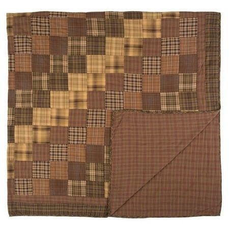 Create a stunning rustic look in your master bedroom with the Prescott Queen Quilt. Showcasing a hand-quilted trip around the world patchwork layout with various earth-toned brown, light tan, and green plaids, our 94Wx94L quilt brings a warm, woodsy feeling to your existing decor. Machine washable and iron-safe, this neutral brown quilt dresses your bed in comfort and is pre-washed for your convenience. Adding classic heirloom appeal to any space, this traditional quilt is crafted completely fro Green Fabrics, Patchwork Blocks, Earth Green, Vhc Brands, Quilt Dress, Butterfly Quilt, Summer Bedding, Bedding Essentials, Quilted Sham