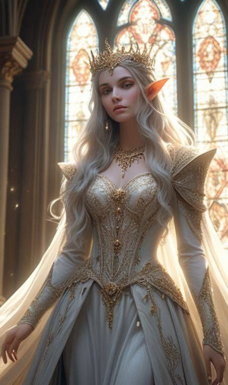 High Elf Queen, Elf Princess Art, Elf Royalty, High Elves Dnd, Elf Goddess, Rpg Character Art, Elves Female Beautiful, Light Elves, Sun Elf