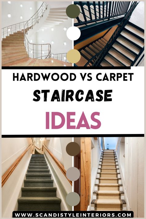 Step up your home décor game with these stunning staircase ideas! Whether you prefer the warmth of wood stairs or the comfort of carpeted steps, we've got you covered. Elevate your space with Scandinavian-inspired interiors. #ScandiStyle #Stairs #InteriorDesign #HomeDecor 🏡✨ Carpet On Stairs With Wood Floors, Hardwood Stair Treads, Scandinavian Flooring, Sleek Kitchen Design, Carpet Staircase, Interior Design Principles, Hardwood Stairs, Serene Bathroom, Scandinavian Style Home