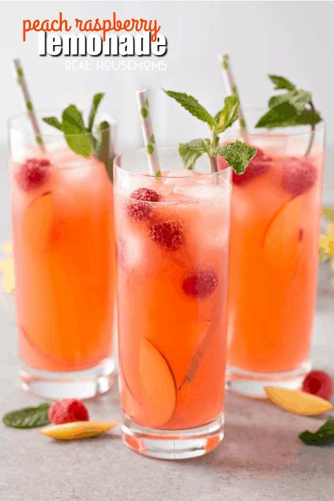 Feb 6, 2020 - This Peach Raspberry Lemonade is a fresh, bright, and deliciously sweet. It's the perfect way to sip your troubles away! Raspberry Peach Lemonade, Alcoholic Fruit Punch, Pineapple Lemonade Recipe, Homemade Strawberry Lemonade, Peach Raspberry, Peach Drinks, Summer Drinks Alcohol, Perfect Summer Drink, Peach Lemonade