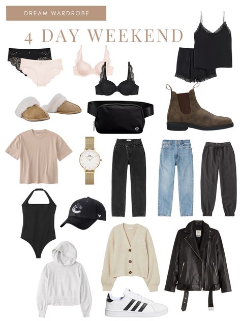 5 Day Holiday Capsule Wardrobe, Capsule Wardrobe Weekend Trip, Ireland Summer Outfits What To Wear, Iceland Capsule Wardrobe, Weekend Wardrobe Capsule, Winter Fashion 2024 Australia, Long Weekend Outfits, Weekend Travel Packing, Long Weekend Packing List