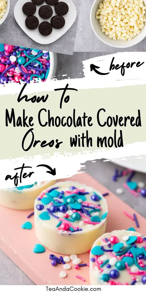 How to Make Chocolate Covered Oreos With Mold: Easy Gift White Chocolate Covered Oreos, Oreo Filling, Oreo Cookies Dipped, Easy Candy Recipes, Wilton Candy Melts, Chocolate Dipped Cookies, Easy Candy, Chocolate Transfer Sheets, Chocolate Dipped Oreos