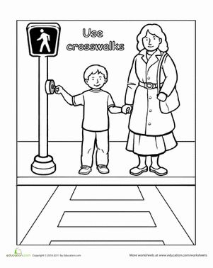 Traffic Safety: Use Crosswalks | Worksheet | Education.com Pedestrian Safety Activities, Teaching Safety, Street Safety, Road Traffic Safety, Bus Safety, Pedestrian Safety, Safety Week, Community Safety, Bike Safety