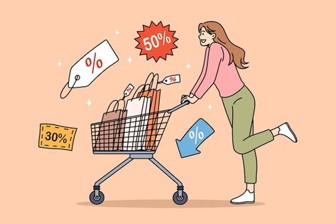 Sales during shopping and purchase conce... | Premium Vector #Freepik #vector Shopping Cartoon Aesthetic, Shopping Animation, Black Friday Illustration, Sketch Notes Doodles, Shopping Illustration, Presentation Rubric, Shopping Vector, Phonics Flashcards, Woman Cartoon