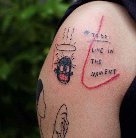 Basquiat Style Tattoo, Ignorant Tattoo Style, Basquiat Tattoo, Simple Unique Tattoos, Tato Minimal, Airplane Tattoos, Health Tattoo, Funky Tattoos, Sick Tattoo