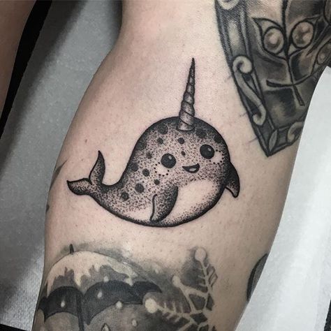 Narwal Tattoo, Fish Scale Tattoo, Narwhal Tattoo, Sea Tattoos, Medium Tattoos, Cute Animal Tattoos, Themed Tattoos, Scale Tattoo, Unicorn Tattoos