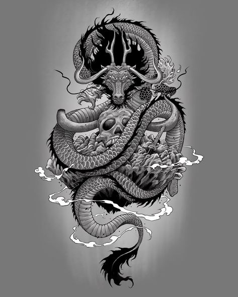 Dragon Tattoo Chest, Dragon Tattoo Back, Dragon Tattoos For Men, Dragon Sleeve, Dragon Tattoo Art, Japanese Dragon Tattoo, Skull Sleeve, Skull Sleeve Tattoos, Back Piece Tattoo