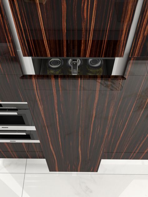 Deda Lucido gloss Ebony Emara veneered doors with chamfered angled edges on both sides Macassar Ebony Veneer, Ebony Furniture, Kitchen Cabinet Door Styles, Main Kitchen, Expensive Homes, Veneer Door, Macassar Ebony, Cabinet Door Styles, Wedding Room