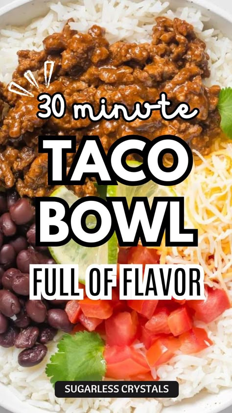 This Taco bowl is a great way to get the taco flavors without the shell for a different experience with less carbs and all the flavors you love. A healthy simple lunch ideas and a quick dinner option for busy family dinners Taco Bowls Ground Beef, Healthy Simple Lunch Ideas, Healthy Simple Lunch, Taco Bowl Meal Prep, Ground Beef Burrito Bowl, Healthy Taco Bowl, Taco Bowls Healthy, Busy Family Dinners, Taco Rice Bowl