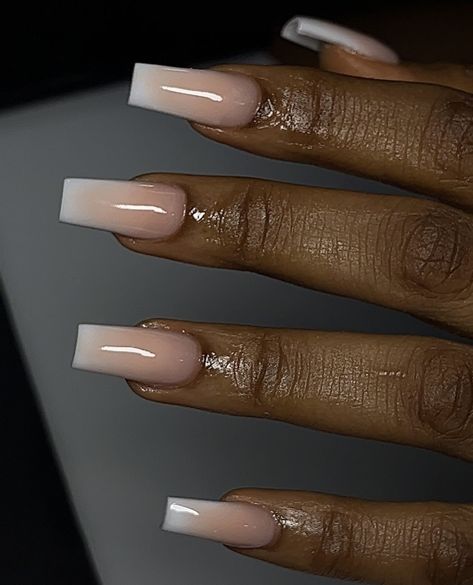 Acrylic Nails For My Birthday, Short Wedding Nails Black Women, Tan Ombre Nails Acrylic, Simple Prom Nails Acrylic Short, Medium Nails Black Women, Gel Overlay Nails Natural Short French Tip, Short Classy Wedding Nails, Ombre Nails Medium Length, Midume Acrylic Nails