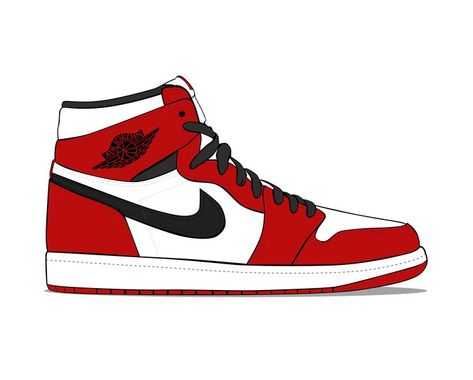 Air Jordan 1 OG Chicago Illustration Air Jordan Silhouette, Jordans Illustration, Jordan Clipart, Jordan 1 Drawing, Jordan 1 Og Chicago, How To Draw Jordans, Chicago Illustration, Air Jordan 1 Chicago, Shoes Vector