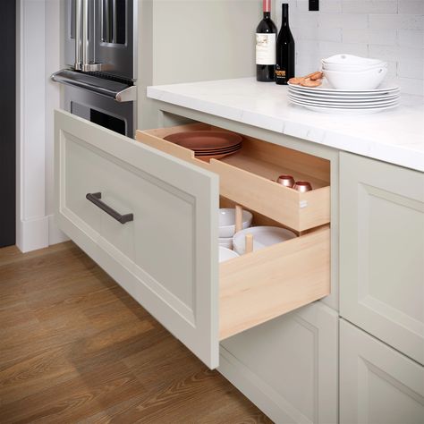 What will you put in your secret drawer? Allen Roth Cabinets, Allen Roth Kitchen Cabinets, Allen And Roth Cabinets, Secret Drawer, Shaker Door Styles, Semi Custom Cabinets, Cabinet Remodel, Types Of Cabinets, Allen Roth