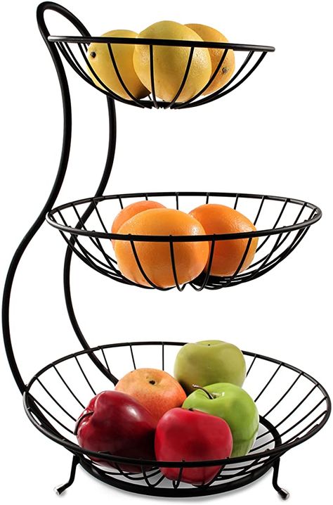 Fabrikasi Logam, Fruit Cupcakes, Counter Organizer, Tiered Fruit Basket, Basket Stand, Vegetable Stand, Kitchen Counter Organization, Counter Organization, Wrought Iron Decor