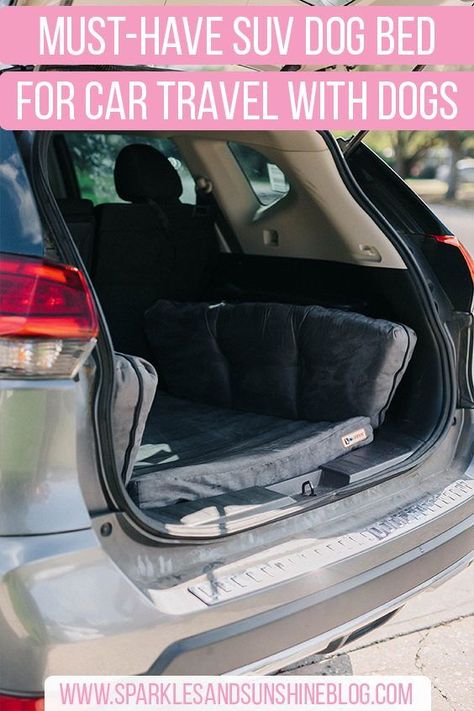 Headed to a dog friendly travel destination with your pup? One of my favorite dog travel essentials is the Backseat Barker SUV dog bed! This dog travel bed fits perfectly in the back of your car, features the famous Big Barker orthopedic dog bed memory foam and has multiple features to protect your car and pup! Check out my full review of the best dog bed for car travel plus more dog friendly travel tips on my dog mom blog! Car Set Up For Dog, Traveling With Pets In Car, Traveling With Dogs In Car, Car Dog Bed Front Seat, Car Seat For Dog, Car Dog Bed, Dog Safety In Car, Extra Large Dog Breeds, Dog Car Travel