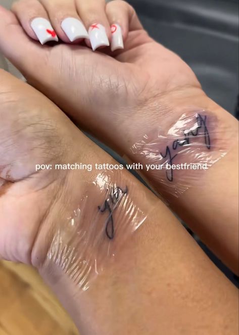 Matching Tats For Best Friends, Baddie Bestie Tattoos, Soulmate Friend Tattoos, Black Best Friend Tattoos, Matching Tattoos Cousins Ideas, Matching Tattoos For Best Friends Male And Female, Baddie Bestie Matching Tattoos, Tattoo Ideas Female Matching Friends, Best Friend Tattoos For Men And Women