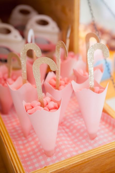 Umbrella Favors from a Dancing in the Rain Birthday Party via Kara's Party Ideas KarasPartyIdeas.com (13) Umbrella Baby Shower, Mary Poppins Party, Cloud Party, Shower Centerpieces, Baby Shower Centerpieces, Karas Party Ideas, Mary Poppins, Baby Sprinkle, Dancing In The Rain