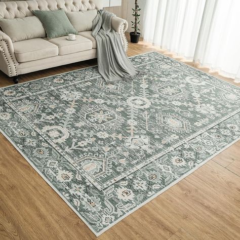 Vintage Persian Style Machine Washable Area Rugs with Non-Slip Backing for Living Room, Bedroom, Home Decor, Green Washable Rug Home Decor Green, Persian Style, 9x12 Rug, Rug For Living Room, 8x10 Rugs, Washable Rug, Washable Area Rugs, Machine Washable Rugs, Washable Rugs