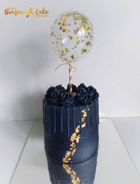 Navy and gold drip cake Navy Blue And Gold Birthday Cake For Men, Navy And Silver Birthday Cake, Simple Blue Cake For Men, Navy Blue And Gold Cake For Men, Male Cake Designs, Navy Gold Cake, Navy Cake Ideas, Navy Blue Cake For Men, Dark Blue Birthday Cake