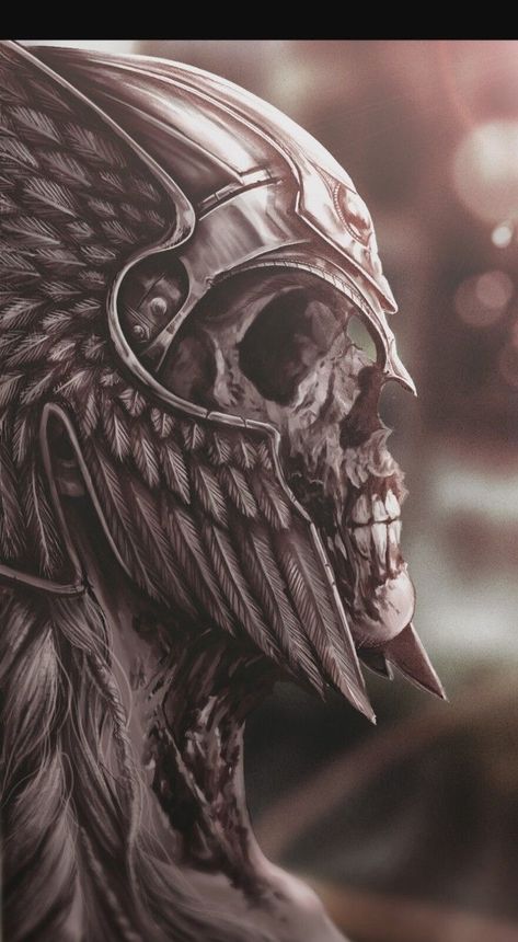 Viking Skull Art, Tattoos Warrior, Viking Warrior Tattoos, Valkyrie Tattoo, Arte Viking, Viking Tattoo Sleeve, Horse Skull, Vikings Tattoo, Grim Reaper Tattoo