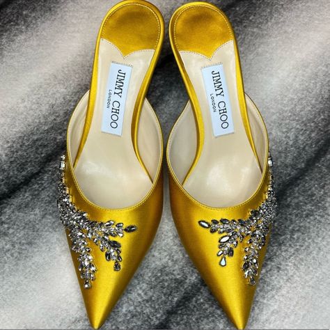 Jimmy Choo Rav 65 Mm Crystal Detail Mule In Sun Yellow Nwt Msrp $995 Womens Size: Eu 38 (Us Size: 8) Brand New Never Worn With Shoe Box And Dust Bag Accepting Offers Fancy Heels, Gold Strappy Heels, Sun Yellow, Jimmy Choo Heels, Fabulous Shoes, Hot Shoes, Jimmy Choo Shoes, Crazy Shoes, Pretty Shoes