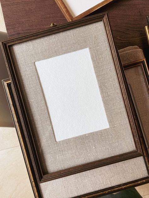 Family Pictures Frames, Diy Picture Frame Mat, How To Make A Canvas Frame, Framing Old Photos, Make Your Own Frame, Diy Fabric Frame, Make Your Own Artwork, Hallway Picture Frames, Painted Matted Frame