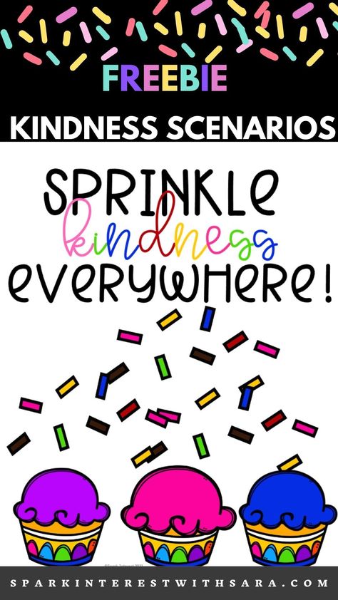 Want to encourage a culture of kindness in your preschool classroom? Use these Kindness Scenario Cards to get your young learners identifying ways they can sprinkle kindness into any situation. Download, Print & they are ready to use! Free for you! Click on the link to download today! Kindness Curriculum Preschool, Kindness Lessons For Kindergarten, Prek Kindness Activities, Spot Of Kindness Activities, Sprinkle Kindness Bulletin Board, Kindness Preschool Theme, Kindness Lessons Preschool, Kindness Preschool Crafts, Preschool Kindness Crafts