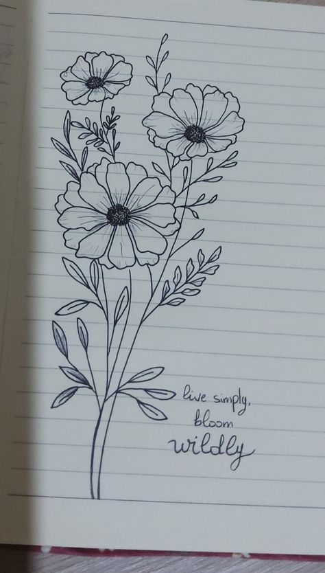 Flower Drawing With Quote, Aesthetic Flower Drawing Vintage, Pencil Sketch Flowers Simple, Sketch Book Flowers Drawing, Pretty Flowers Drawings Sketch, Drawn Flowers Aesthetic, Blooming Flowers Drawing, Flower Growing Drawing, Flower Blooming Drawing