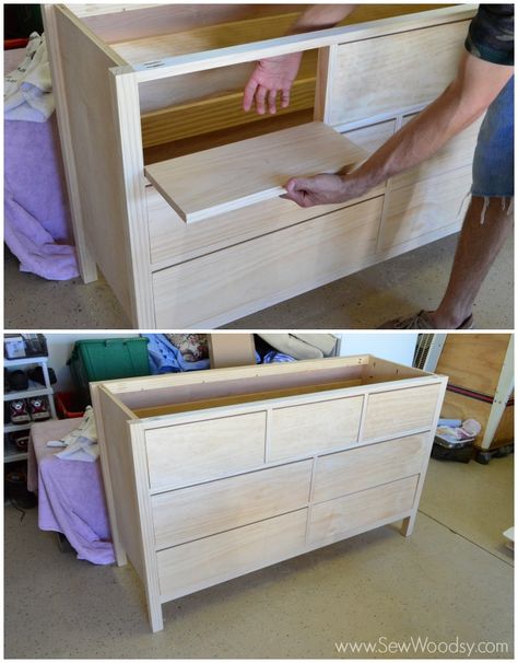 Plywood Dresser Diy, 8 Drawer Dresser Diy, Cheap Diy Dresser, Building A Dresser, Dresser Plans Diy, Build A Dresser Diy, Drawer Building, Nursery Dresser Diy, Easy Diy Dresser