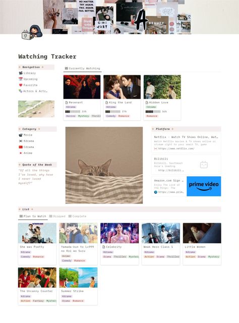 Kdrama Notion Template, Movies Notion, Notion Watch List, Notion Watchlist, Learn Notion, Notion Images, Notion Inspiration, Notion Tips, Notion Library