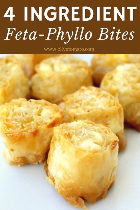 Feta Phyllo Bites Tiropita Phyllo Bites, Filo Pastry Recipes, Phyllo Dough Recipes, Phyllo Recipes, Greek Recipes Dessert, Greek Appetizers, Moussaka Recipe, Feta Dip, Greek Desserts