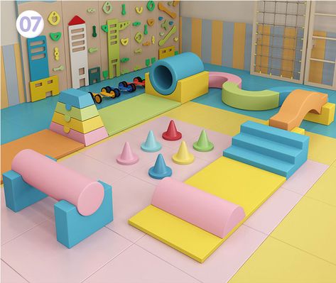 Softplay Indoor Playground Ideas, Indoor Kids Play Area, Indoor Kids Playground, Toddler Indoor Playground, Baby Indoor Playground, Daycare Room Design, Pola Cat Dinding, Indoor Soft Play, Indoor Playground Design