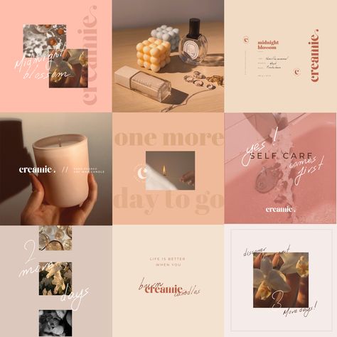 Instagram post layout, instagram theme feed cream and blush aesthetic designed by Startportray Candle Business Instagram Feed, Candle Social Media Post, Candle Mood Board, Candle Instagram Feed, Candle Business Instagram, Instagram Post Layout, Instagram Feed Theme Layout, Blush Aesthetic, Post Layout