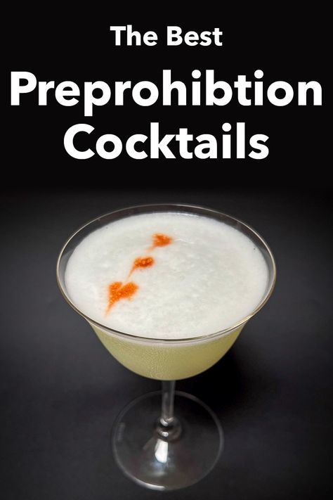 Pinterest image: photo of maraschino liqueur bottle and a mary pickford cocktail with caption reading "The Best Preprohibition Cocktails" Great Gatsby Drinks Cocktails, Speakeasy Drinks Cocktails, 1920 Cocktails, 1920s Drinks, 1920s Cocktails, Speakeasy Cocktails, Brooklyn Cocktail, Prohibition Cocktails, Martinez Cocktail