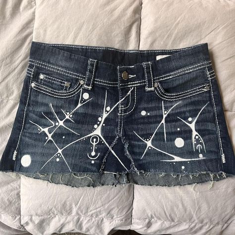 hand painted denim mini skirt ‘ECLIPSE’ •... - Depop Painted Denim Skirt, Hand Painted Denim, Reworked Denim, Painted Denim, Waist Circumference, Denim Mini, Denim Mini Skirt, Skirt Length, Denim Skirt