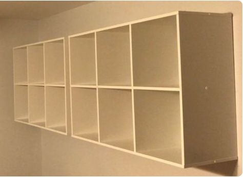 Instruction + Video for mounting shelves to the wall Mounted Cube Shelves, Wall Storage Shelves Bedroom, Wall Of Cubes Storage, Attach Cube Storage To Wall, Cube Shelf On Wall, Mounting Shelves On Wall, Kallax Mounted On Wall, How To Mount Kallax On Wall, Wall Mount Craft Storage